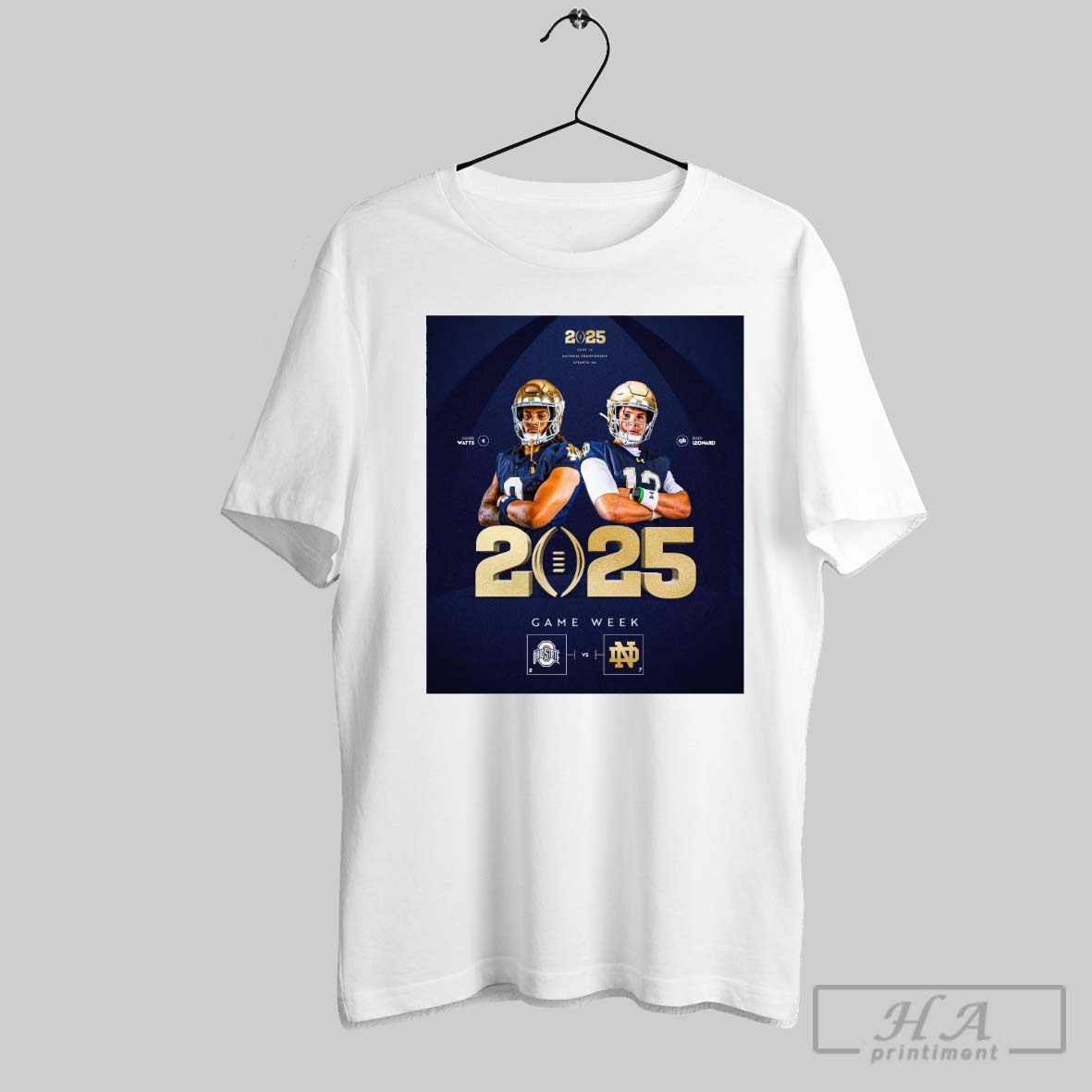 Official Poster Xavier Watts And Riley Leonard Game Week Ohio State Buckeyes Vs Notre Dame Fighting Irish 2025 Game 16 National Championship T Shirt