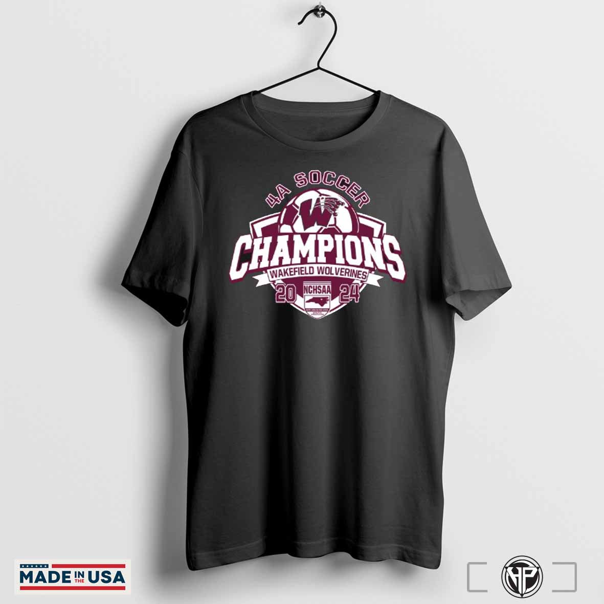 Official Wakefield Wolverines 2024 NCHSAA Division 4A Soccer Champions T-Shirt