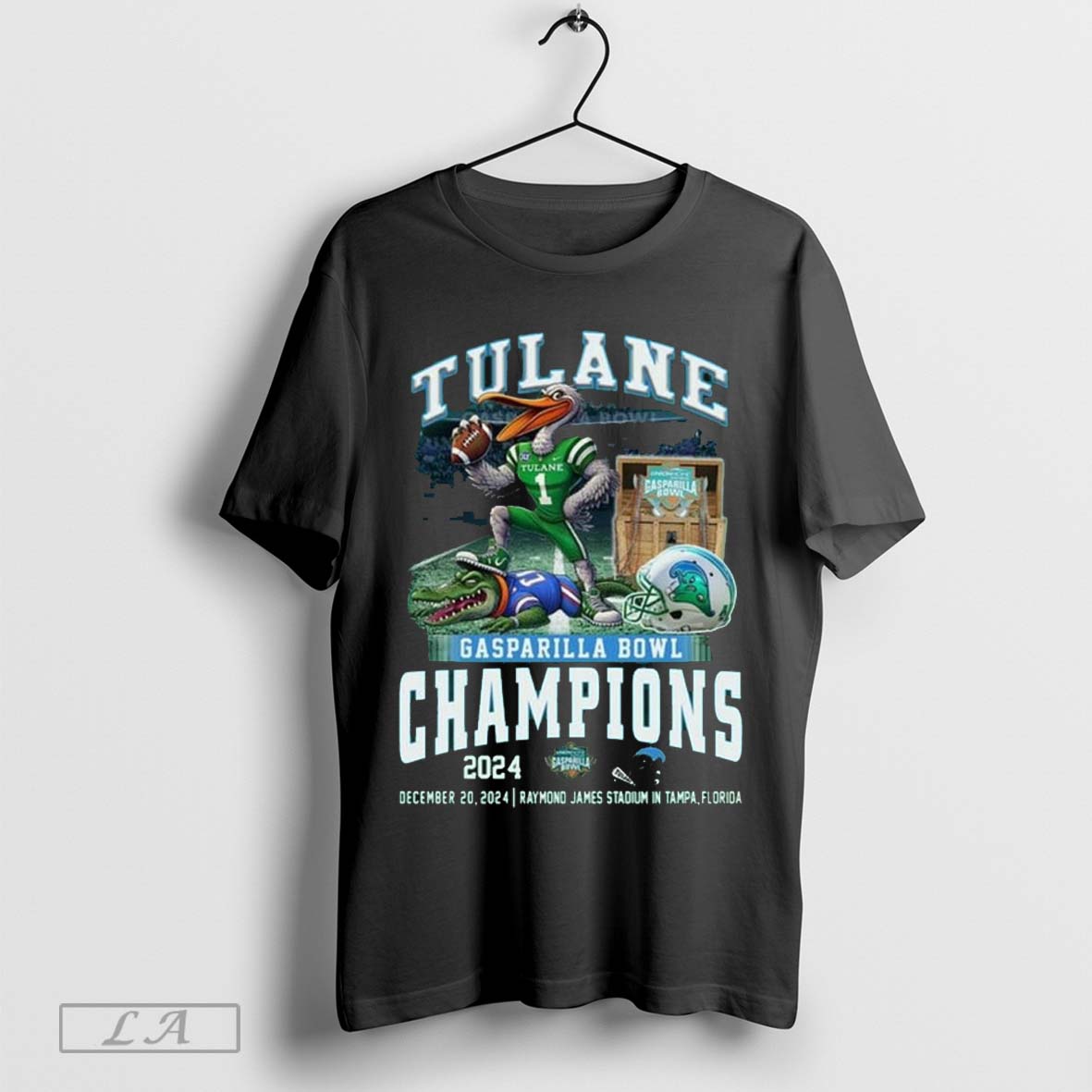 Official Tulane Green Wave Gasparilla Bowl Champions 2024 Waving Dec 20 Raymond James Stadium In Tampa Florida T Shirt