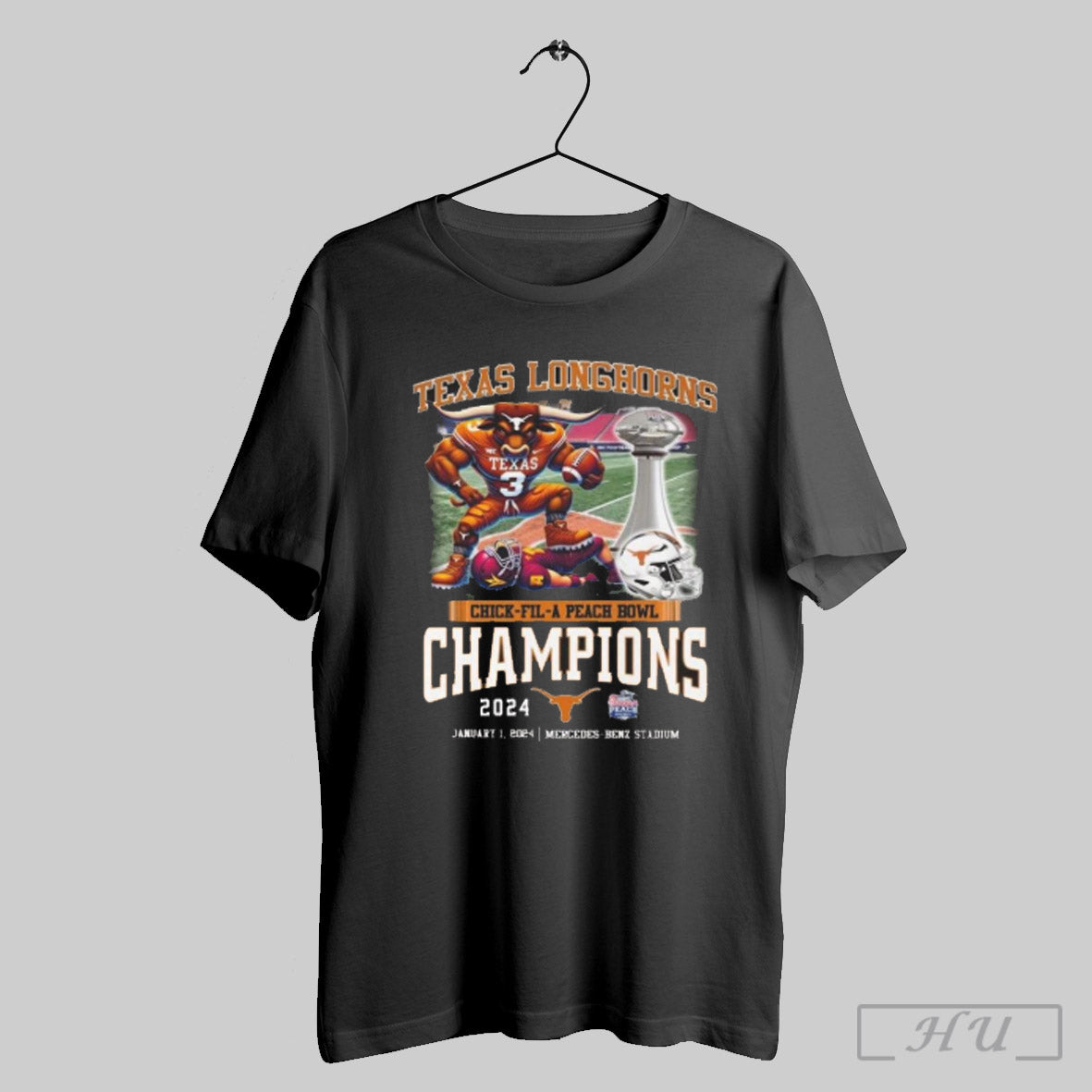 Official Texas Longhorns Mascot Chick Fil A Peach Champions 2024 Football Champs T Shirt