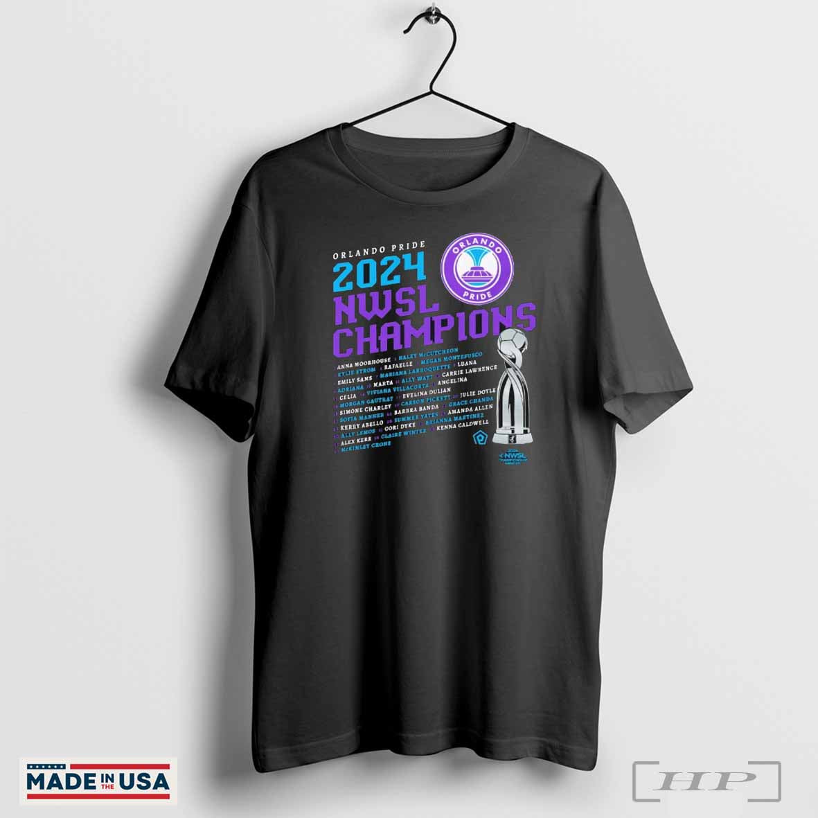 Orlando Pride 2024 NWSL Champions Stadium Roster Trophy Shirt