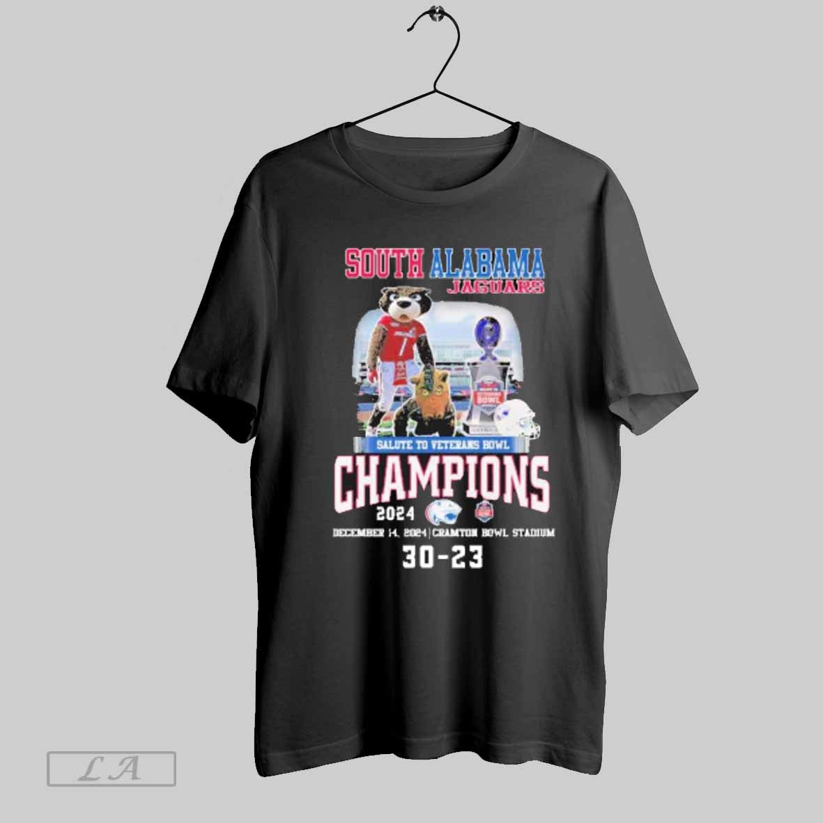 South Alabama Jaguars 2024 Salute To Veterans Bowl Champions Victory Western Michigan 30 23 Score Shirt