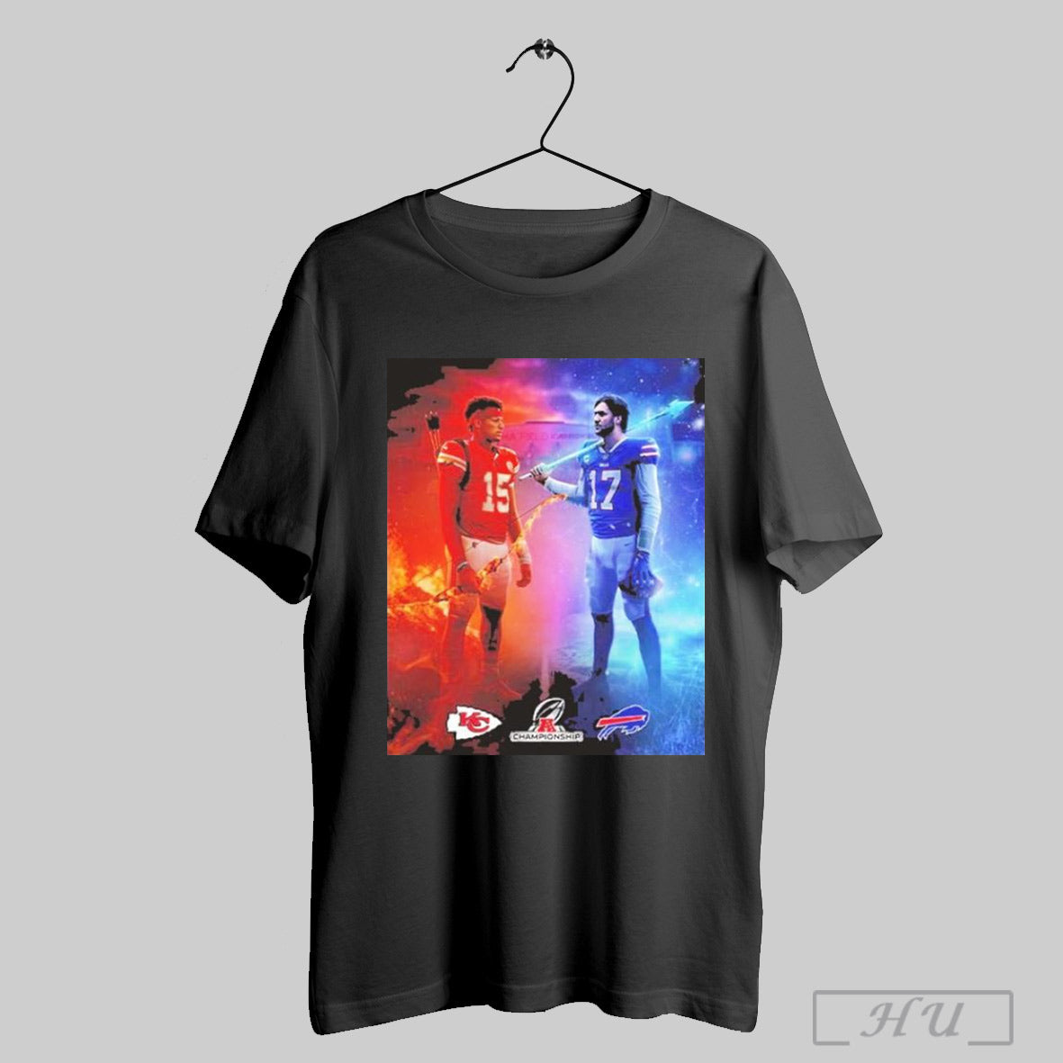 Patricks Mahomes And Josh Allen Rivalry 2025 Afc Championship Showdown Fire And Ice Two Sides Unisex T Shirt Sweatshirt Poster