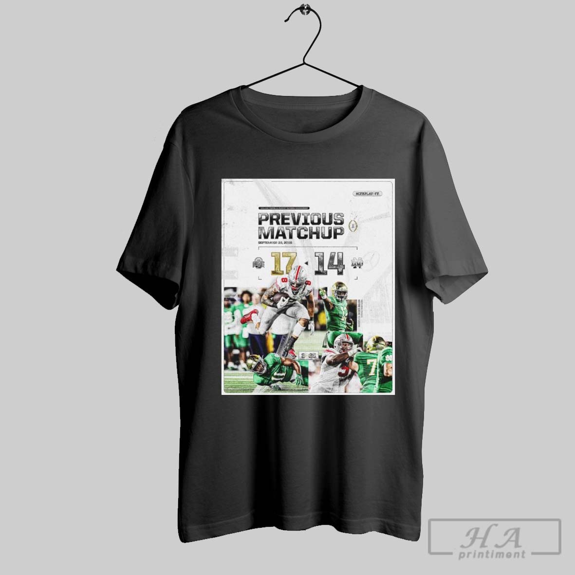 Official Poster Ohio State Buckeyes Vs Notre Dame Fighting Irish College Playoff National Championship Previous Matchup 2025 T Shirt