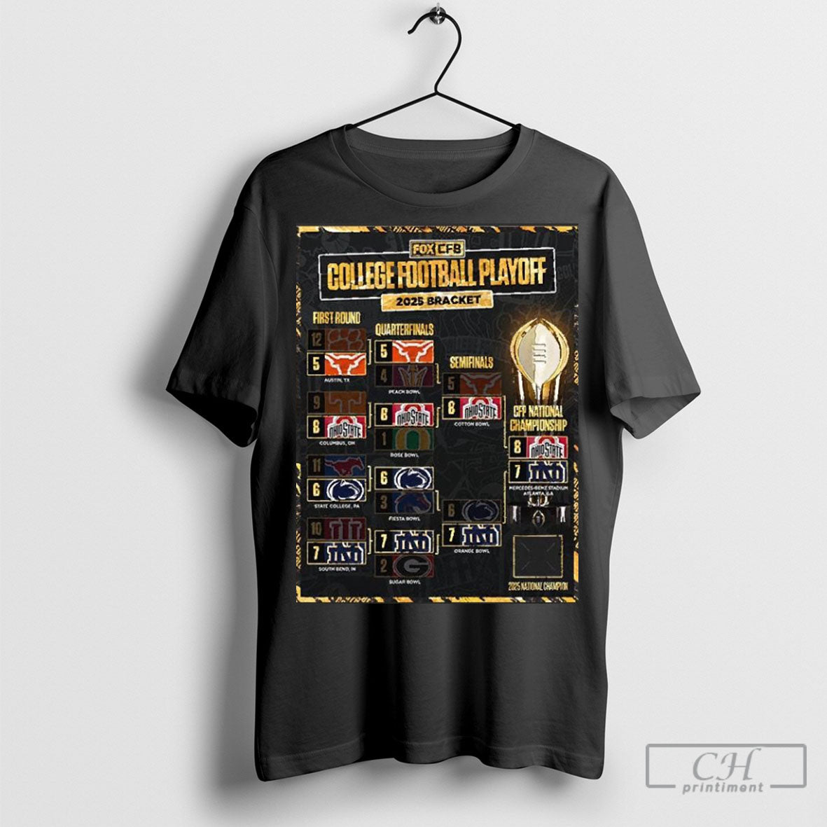 Official The College Football Playoff 2025 Bracket Cfp National Championship Game For Ohio State Buckeyes Vs Notre Dame Fighting Irish Shirts