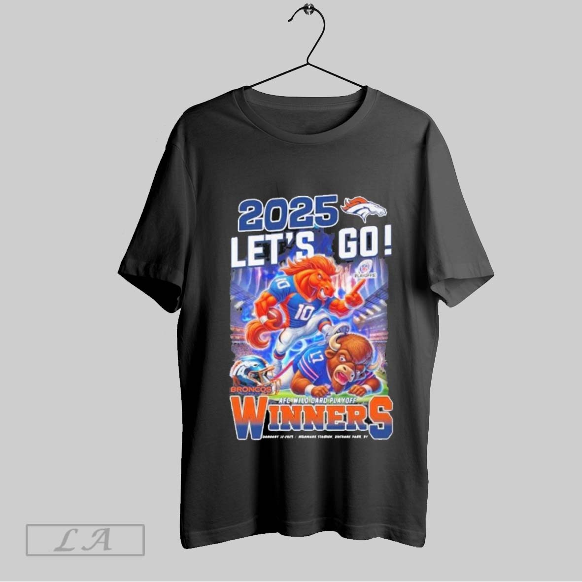 2025 Lets Go Denver Broncos Afc Wild Card Playoff Mascot Winners For Fans T Shirt