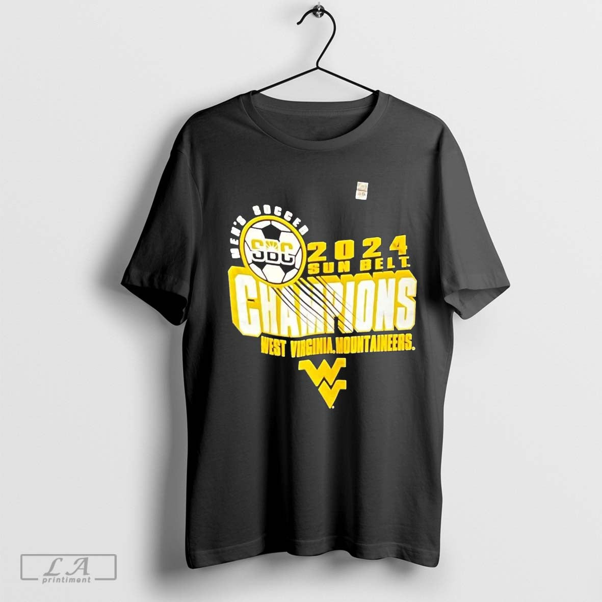 Official SDC WVU Men’s Soccer 2024 Sun Belt Champions West Virginia Mountaineers Graphic t-shirt