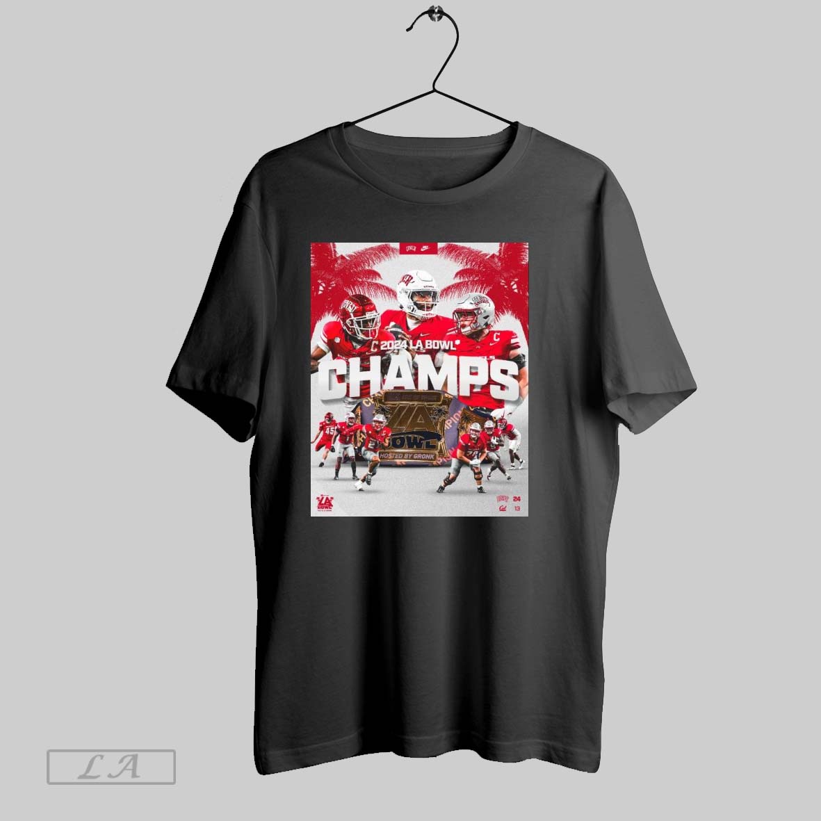 Official Poster Unlv Rebels Vs California Golden Bears 24 13 Score 2024 La Bowl Champions T Shirt