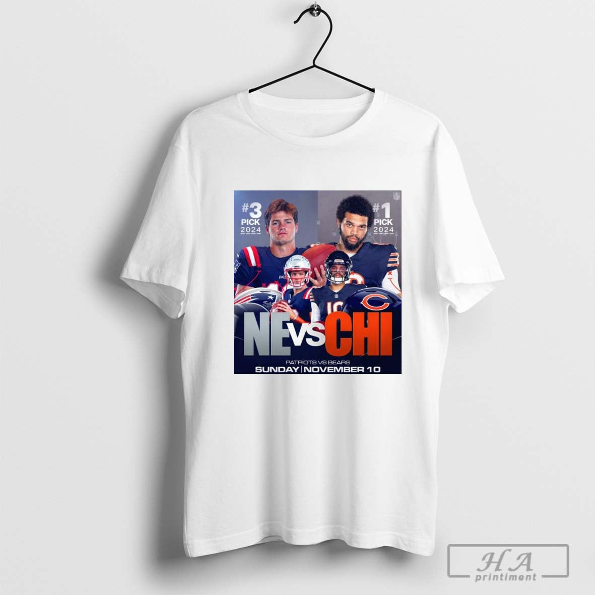3 Pick 2024 New England Patriots vs. 1 Pick 2024 Chicago Bears Sunday November 10 T-shirt