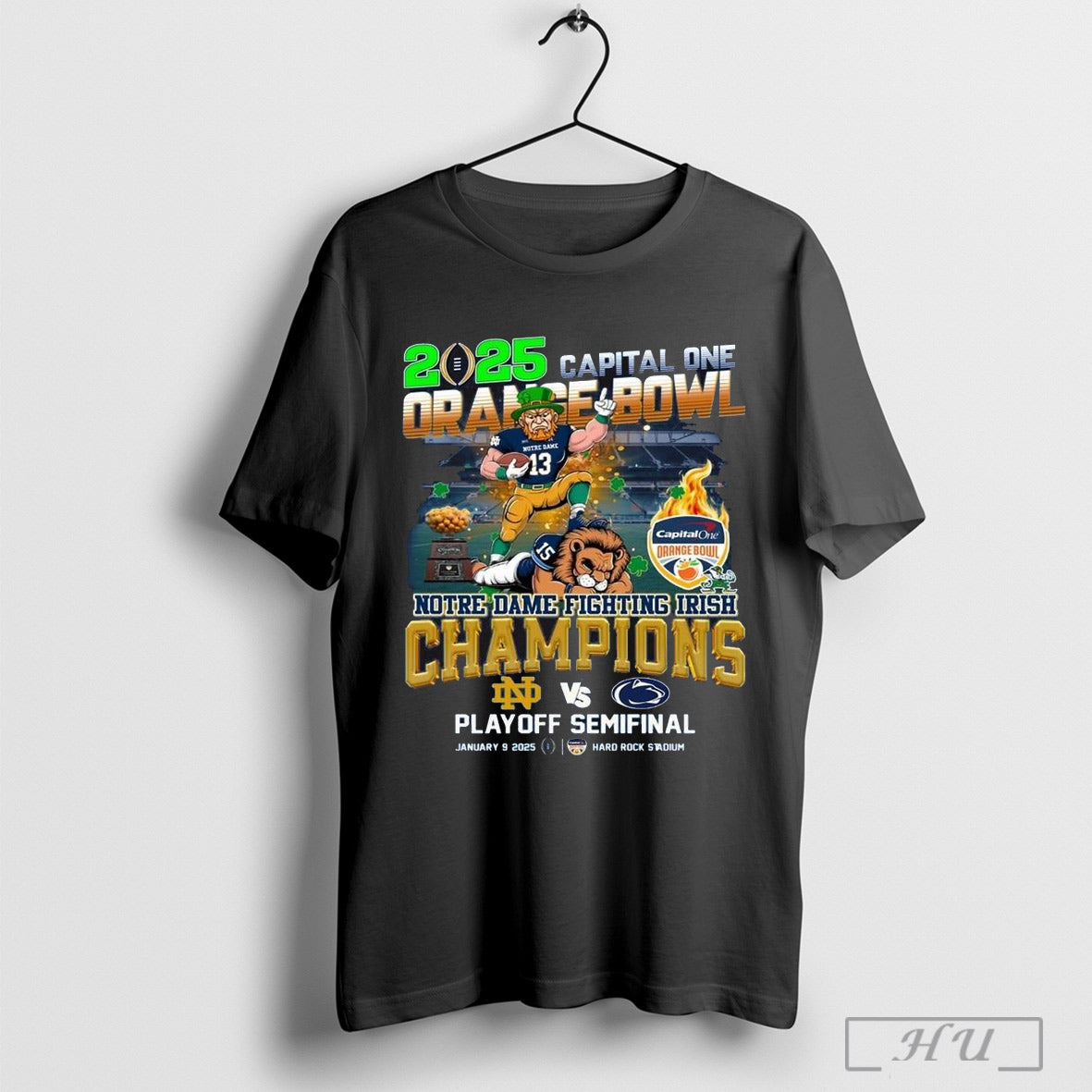 2025 Capital One Orange Bowl Ncaa Notre Dame Fighting Irish Vs Penn State Playoff Semifinal Jan 9 Champions Mascot T Shirt