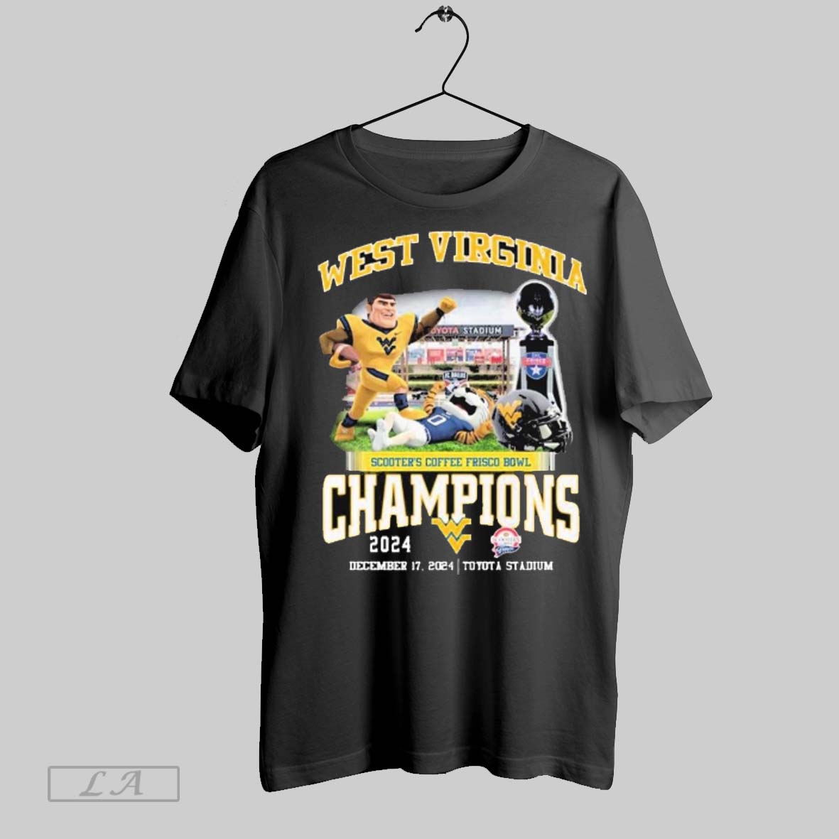 Official West Virginia Mountaineers Scooters Coffee Frisco Bowl Champions Dec 17 2024 Toyota Stadium T Shirt