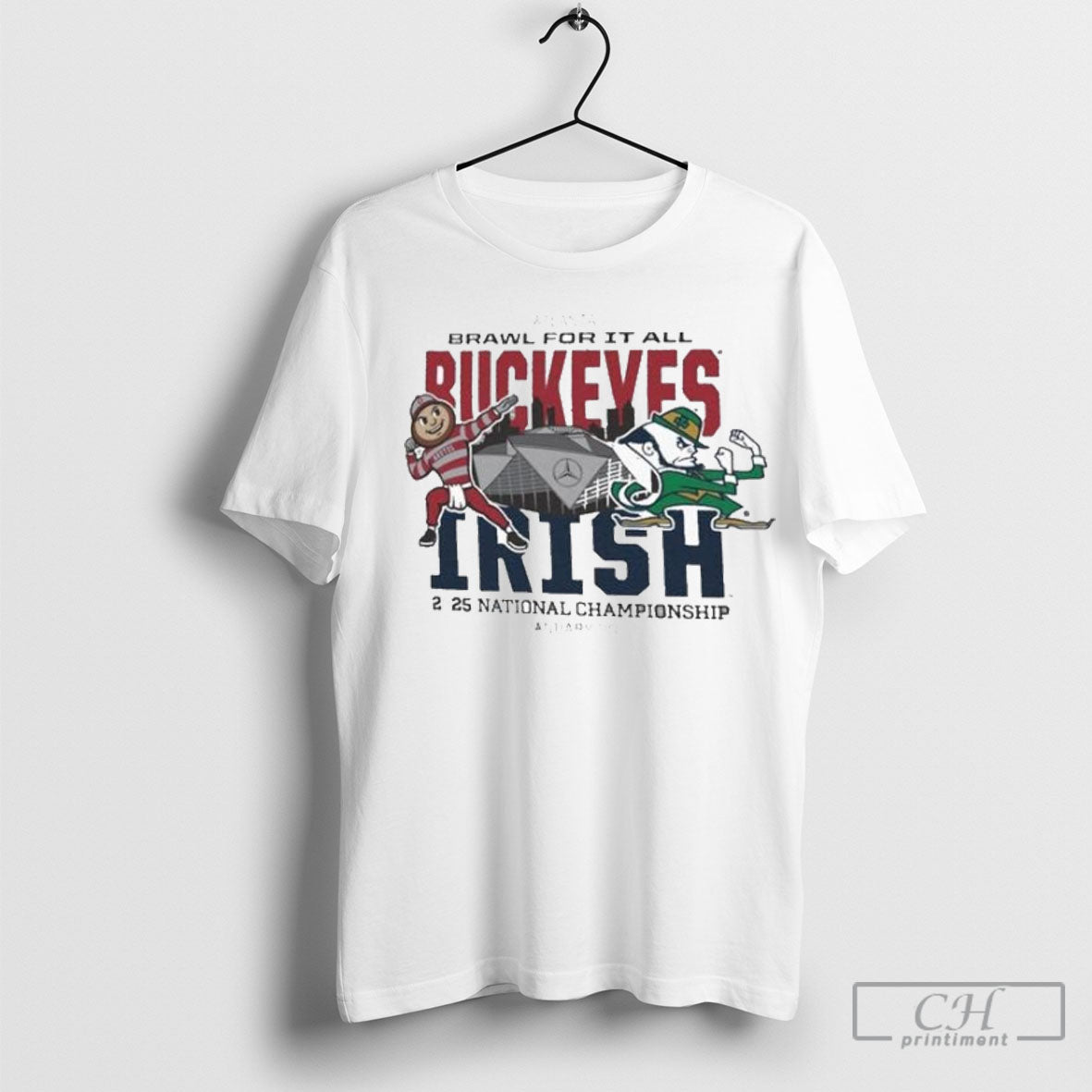 Ohio State Buckeyes Notre Dame Fighting Irish Brawl For It All 2025 National Championship Dueling Mascots T Shirt