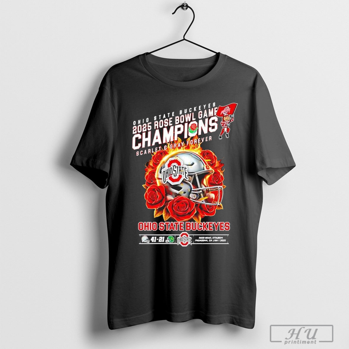 Ohio State Buckeyes 2025 Rose Bowl Game Champions Scarlet And Gray Forever Helmet Football T Shirt