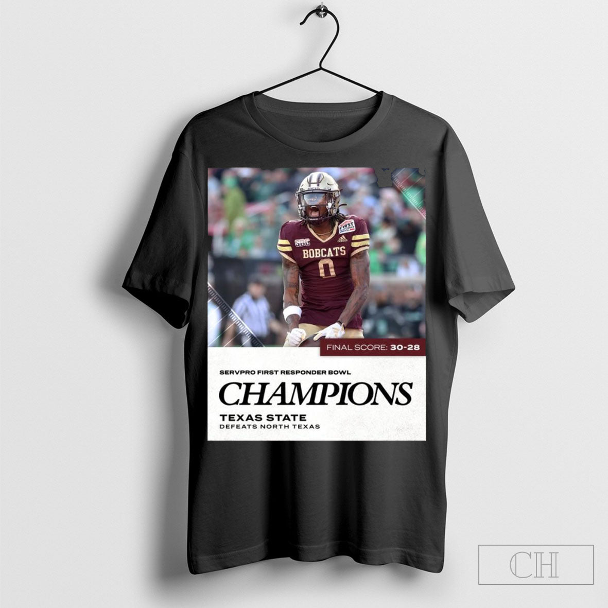 Official Texas State Defeats North Texas Final Score 30 28 Servpro First Responder Bowl Champions Poster Shirt