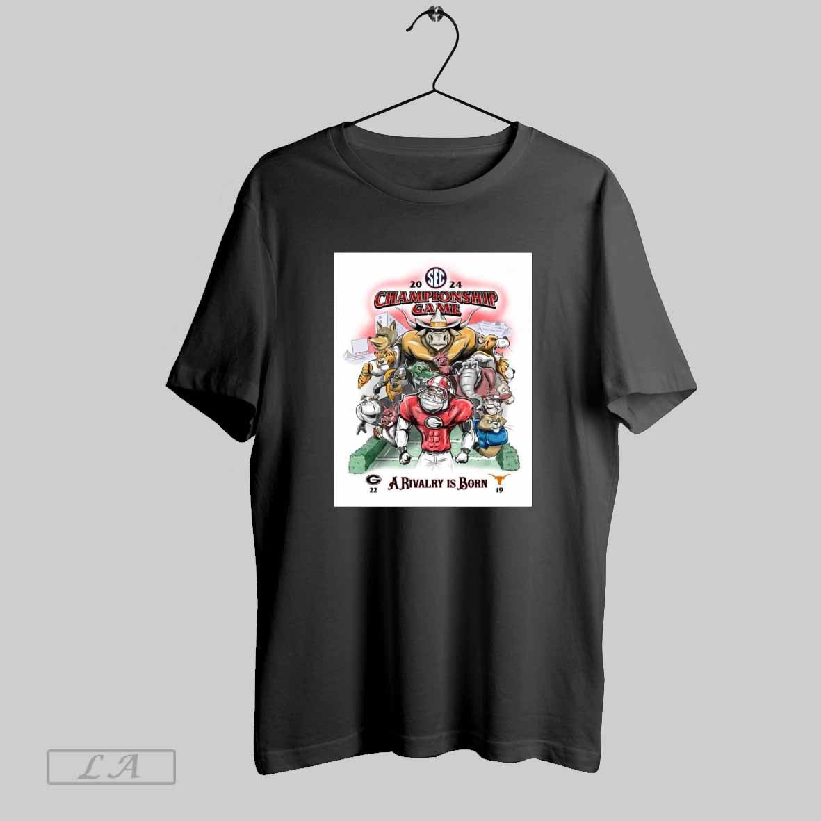 Poster Georgia Bulldogs Vs Texas Longhorns 22 19 Sec Football Championship Game A Rivalry Is Born 2024 T Shirt