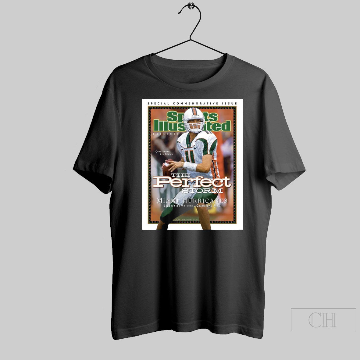 Sports Illustrated The Perfect Storm Miami Hurricanes Ken Dorsey Quarterback Undefeated National Champions 2001 Poster T Shirt Sweater
