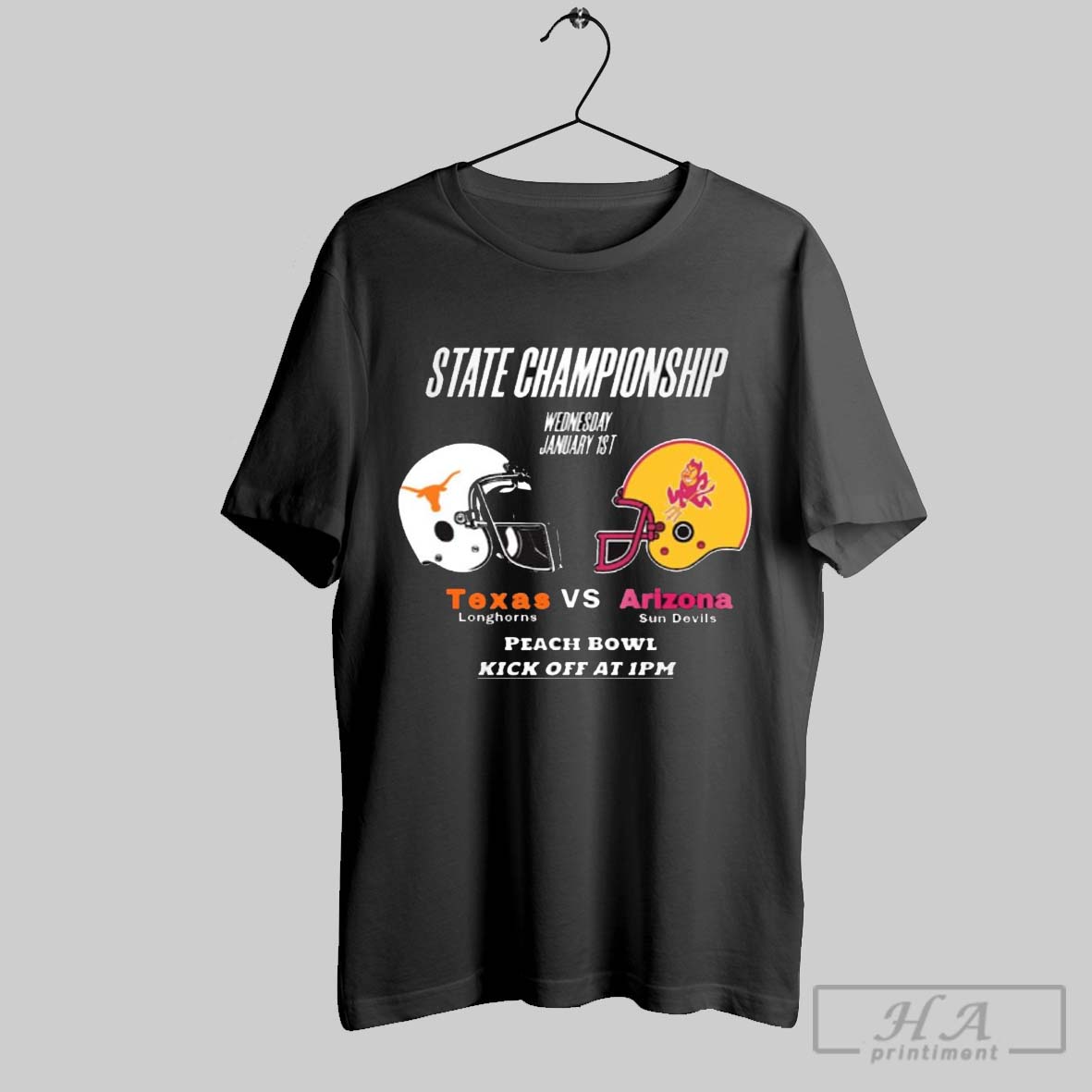 Official Texas Longhorns Vs Arizona State Sun Devils State Championship Wednesday January 1st Peach Bowl Helmet T Shirt