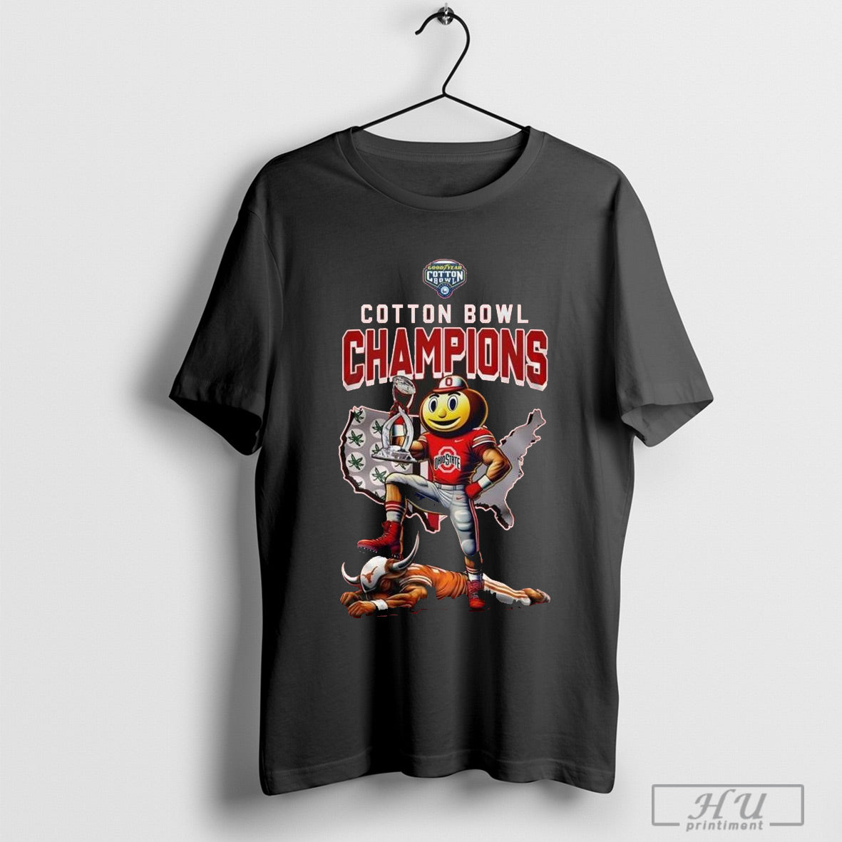 Ohio State Buckeyes Cotton Bowl Champions 2025 Mascot Map Shirt