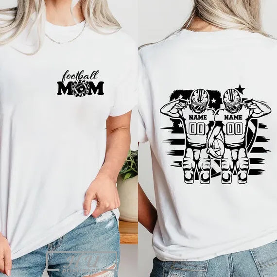 2 Sided Football Cheer T-Shirt, Custom 2 Player Football Mom shirt, Vintage Football Shirt, Game Day Tee, Football Mom Gift, Gift for mom