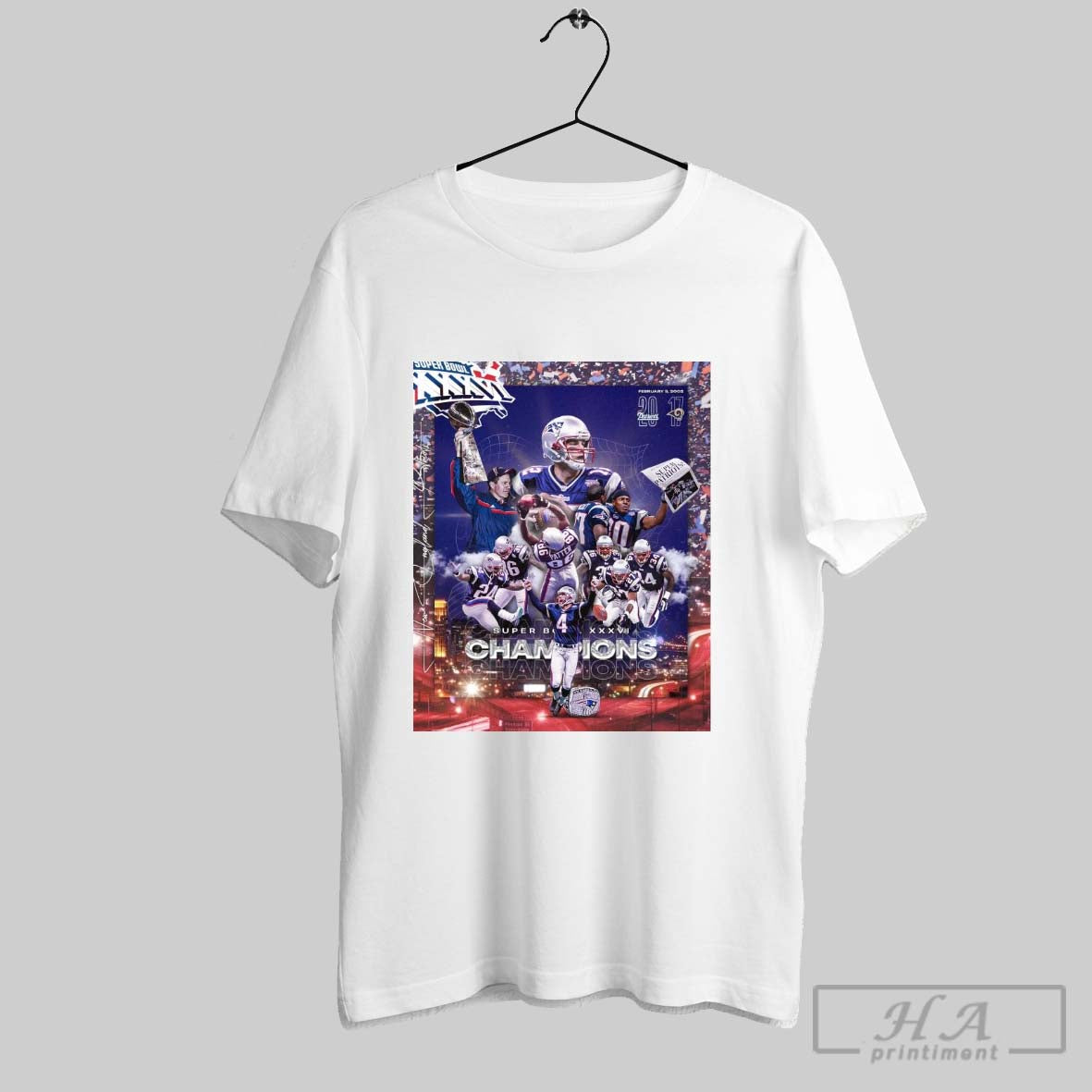Poster New England Patriots 20 17 St Louis Ram Feb 3 2002 Super Bowl Xxxvi Champions The Day The Dynasty Began T Shirt