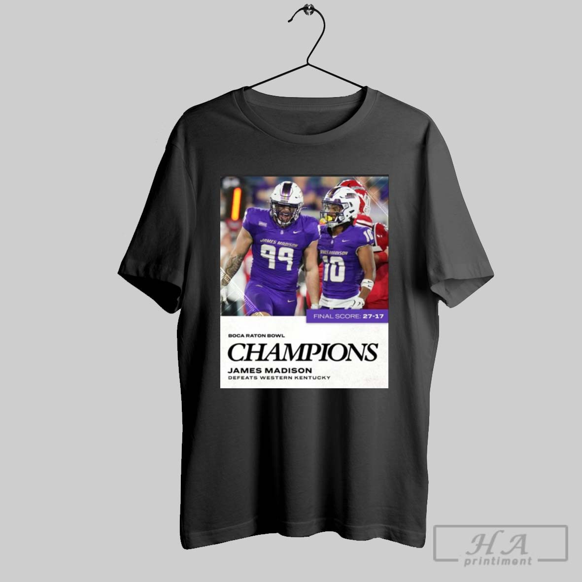 Poster James Madison Dukes Defeated Western Kentucky Hilltoppers 27 17 Boca Raton Bowl Champions T Shirt