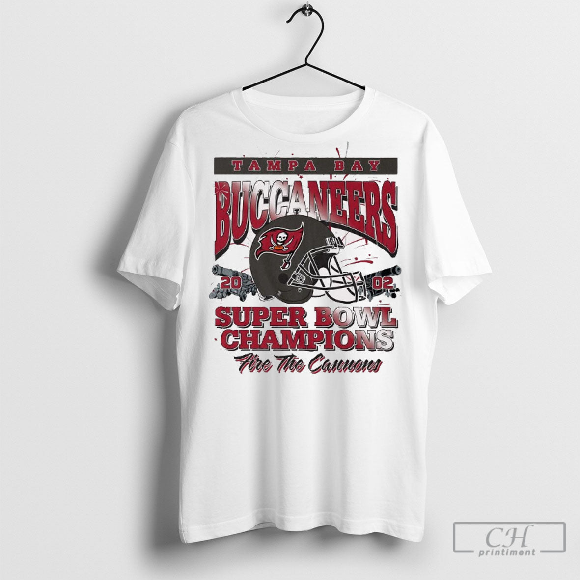 Official Tampa Bay Buccaneers 2002 Super Bowl Xxxvii Champions Fire The Cannons Helmet Shirt