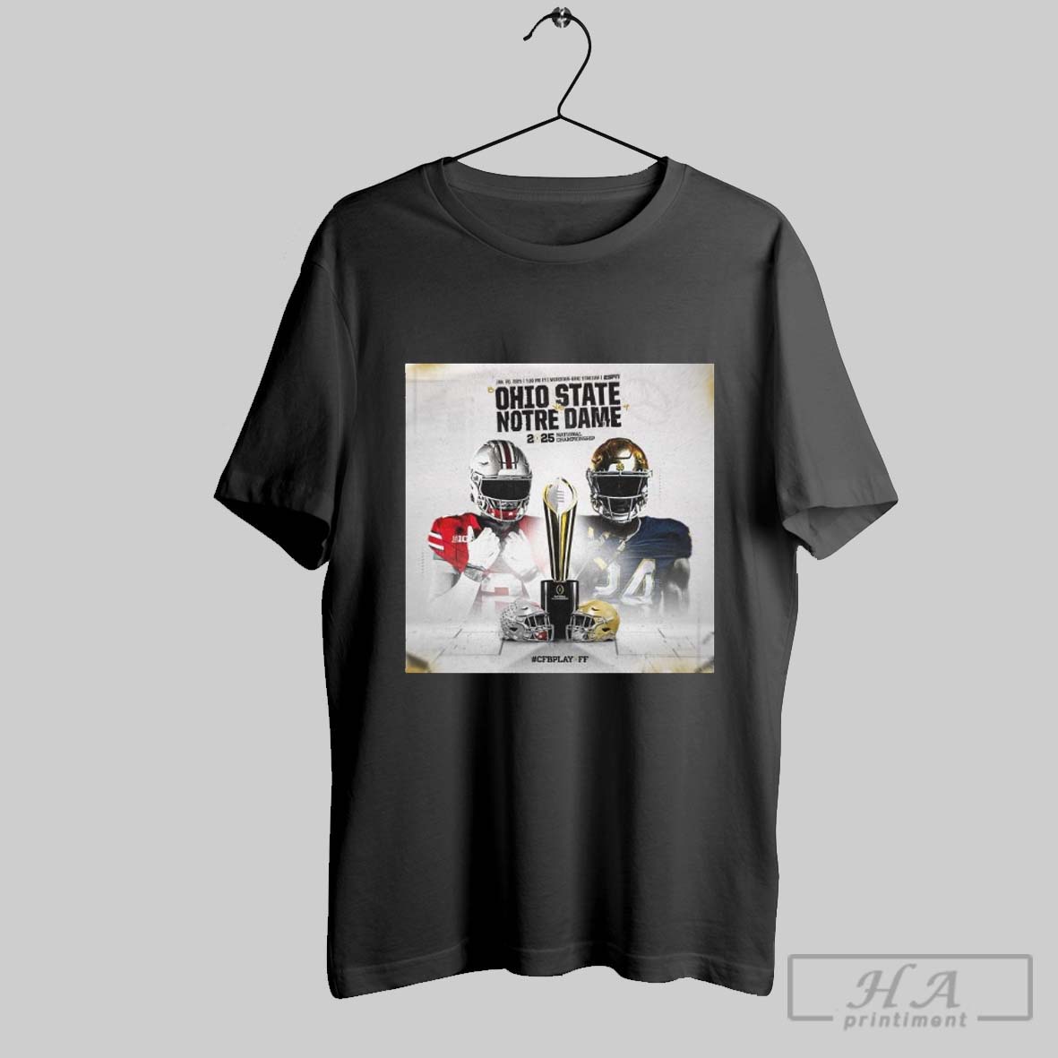 Official Poster Ohio State Buckeyes Vs Notre Dame Fighting Irish 2025 National Championship January 20 2025 Cfb Playoff T Shirt