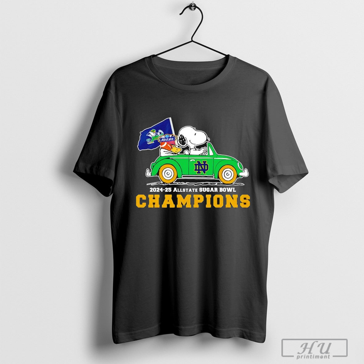 Snoopy And Woodstock Driver Notre Dame Fighting Irish 2024 25 Allstate Sugar Bowl Champions T Shirt