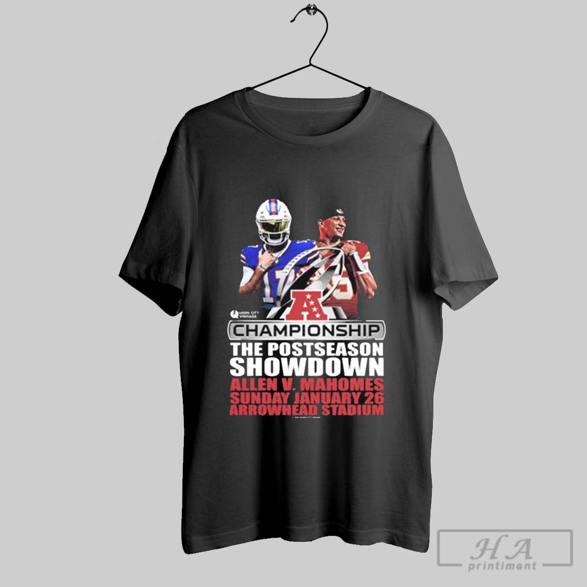 Qcv The Postseason The Showdown Afc Championship Allen Buffalo Bills Vs Mahomes Kansas City Chiefs Jan 26 Arrowhead Stadium T Shirt
