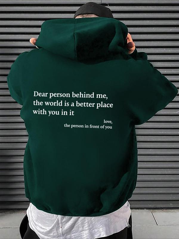 Please Purchase A Size Up, Men's Letter Pocket Drawstring Graphic Hoodie, Mufti Clothes, Drop Shoulder Longsleeves Sweatshirt Pullover, Back To School