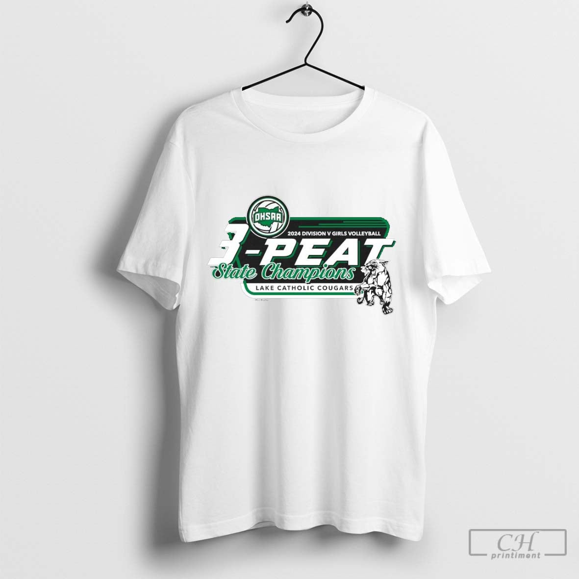 2024 OHSAA Volleyball Division V 3-Peat State Champions Lake Catholic Cougars T-Shirt