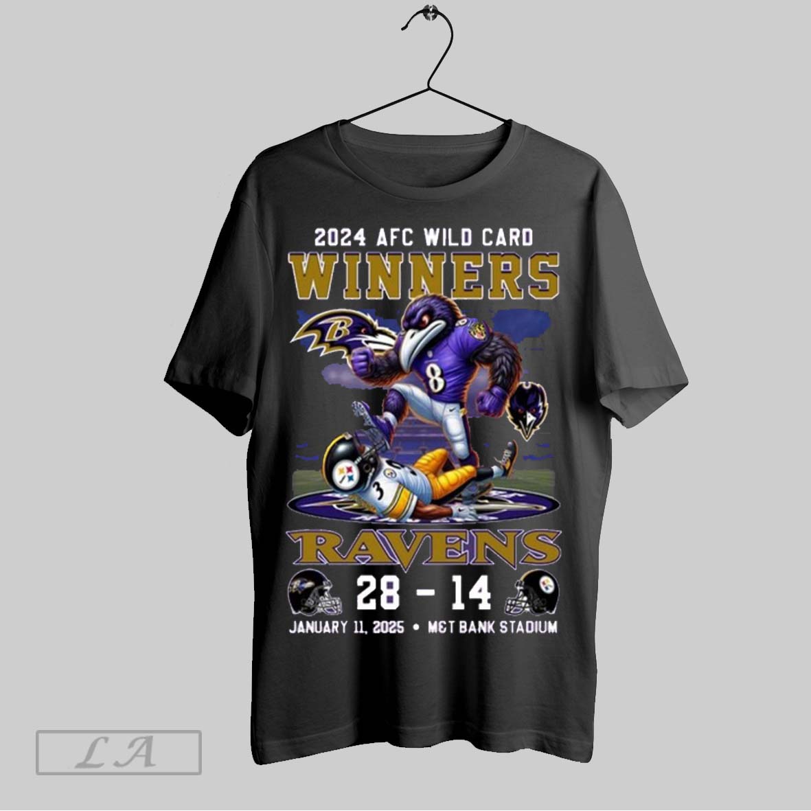 2024 Afc Wild Card Winners For Baltimore Ravens 28 14 January 11 2025 Mt Bank Stadium Mascot T Shirt