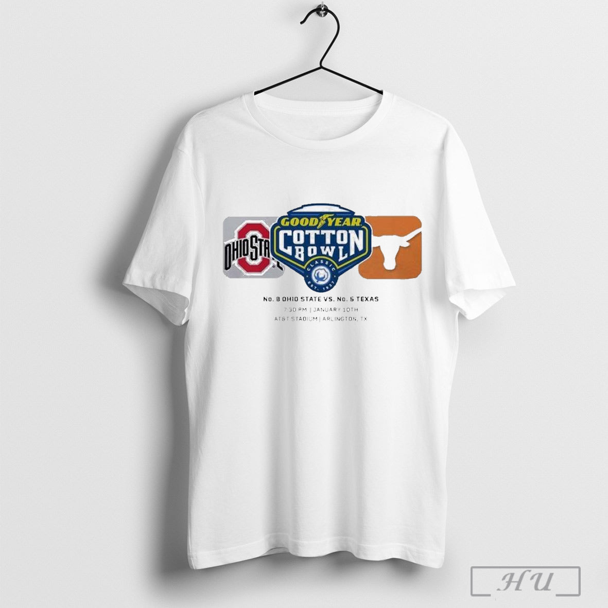 2025 Goodyear Cotton Bowl Ohio State Buckeyes Vs Texas Longhorns Matchup Championship College Football Semifinal Match Logo T Shirt