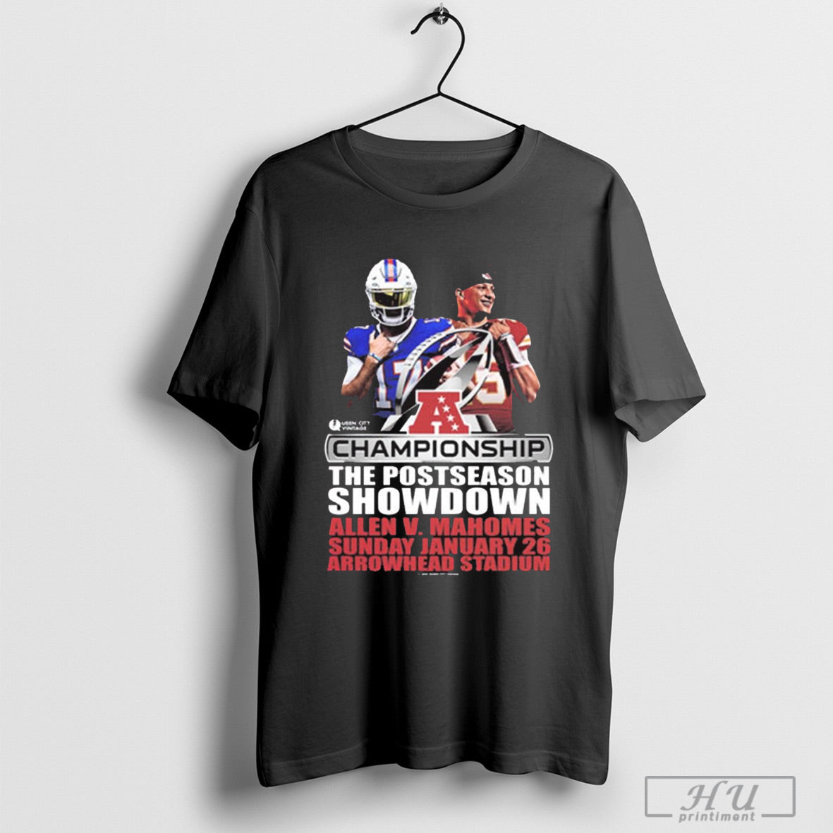 Official Qcv The Postseason The Showdown Afc Championship Allen Buffalo Bills Vs Mahomes Kansas City Chiefs Jan 26 Arrowhead Stadium T Shirt Sweatshir