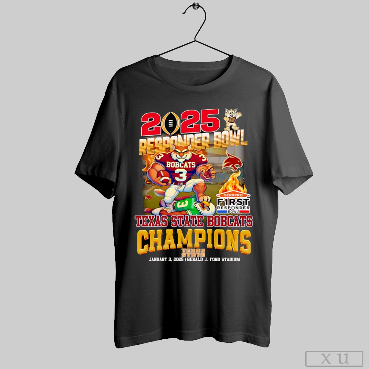 2025 Responder Bowl Texas State Bobcats Champions Mascot Shirt