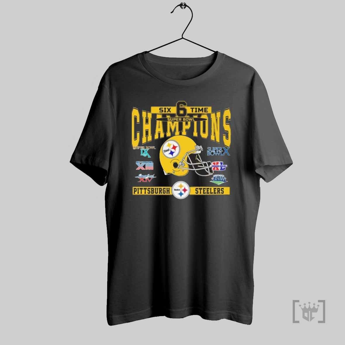 Six Time Super Bowl Champions Pittsburgh Steelers Helmet T Shirt