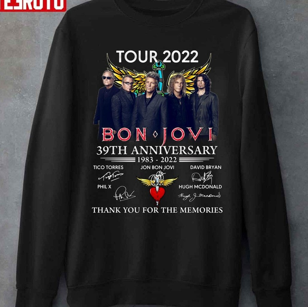 39th Anniversary Bon Jovi 1993 2022 Signatures Thank You Memories Unisex T-Shirt