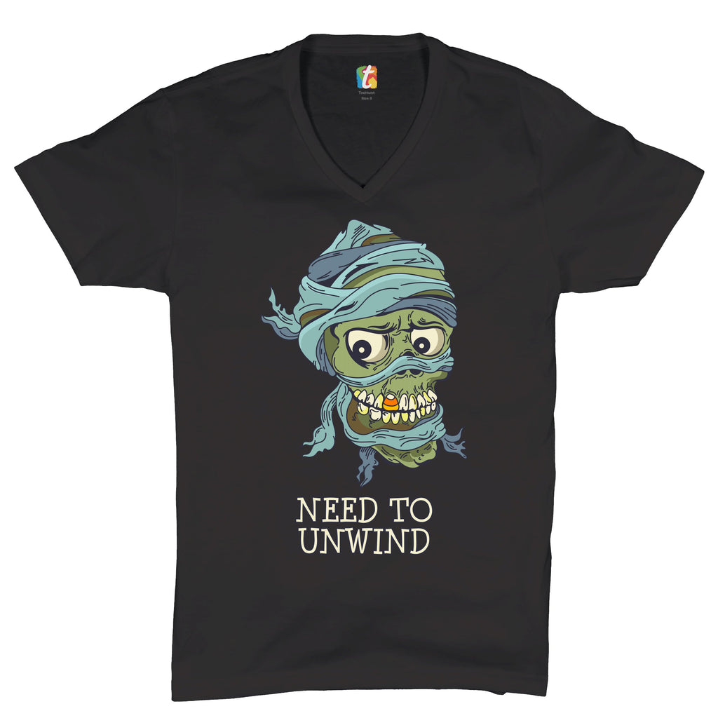 Need to Unwind V-Neck T-shirt Funny Halloween Zombie Trick-or-Treat Tee