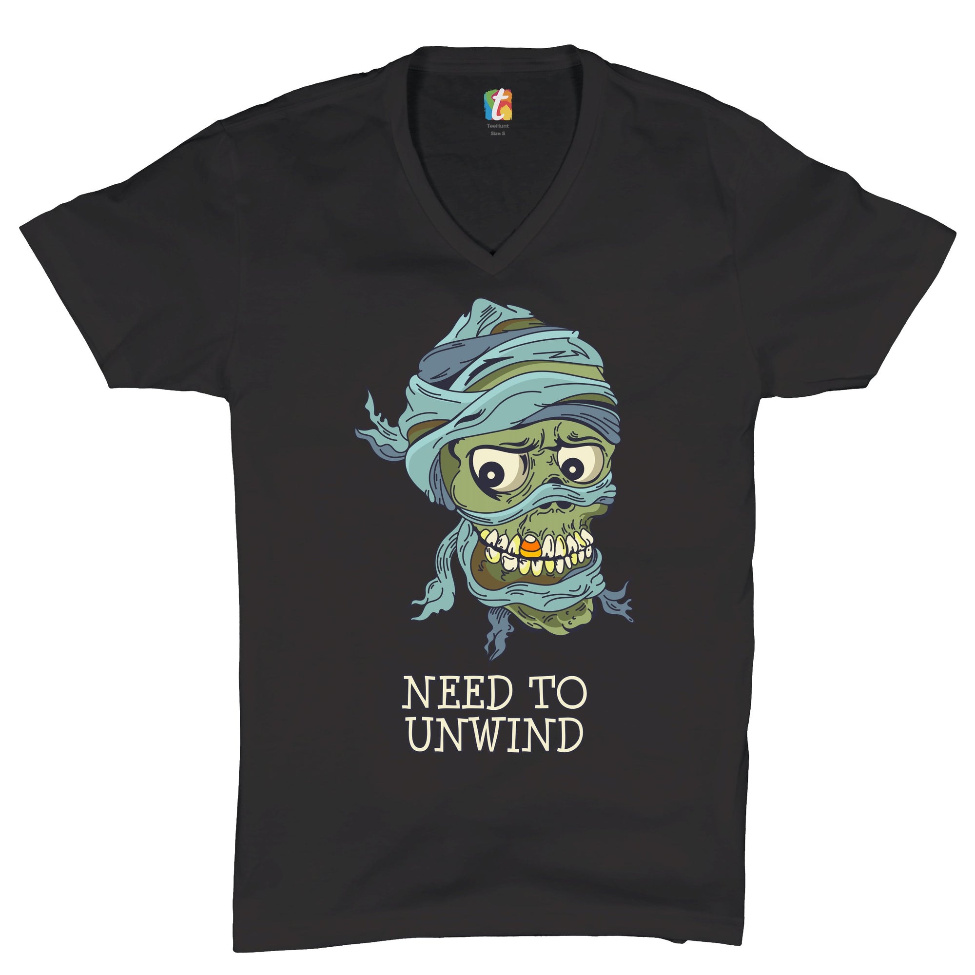 Need to Unwind V-Neck T-shirt Funny Halloween Zombie Trick-or-Treat Tee