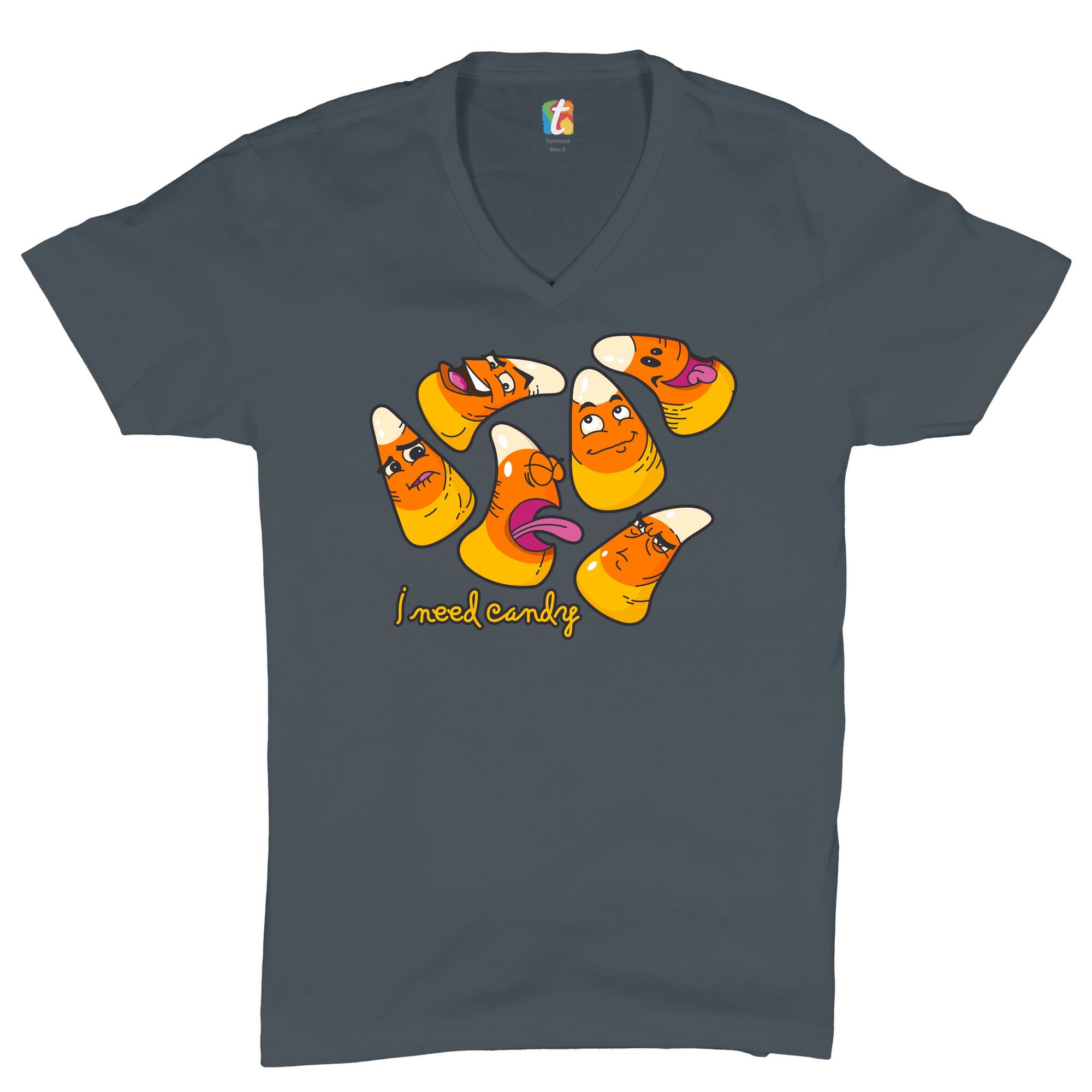 I Need Candy V-Neck T-shirt Happy Halloween Trick-or-Treating Funny Tee
