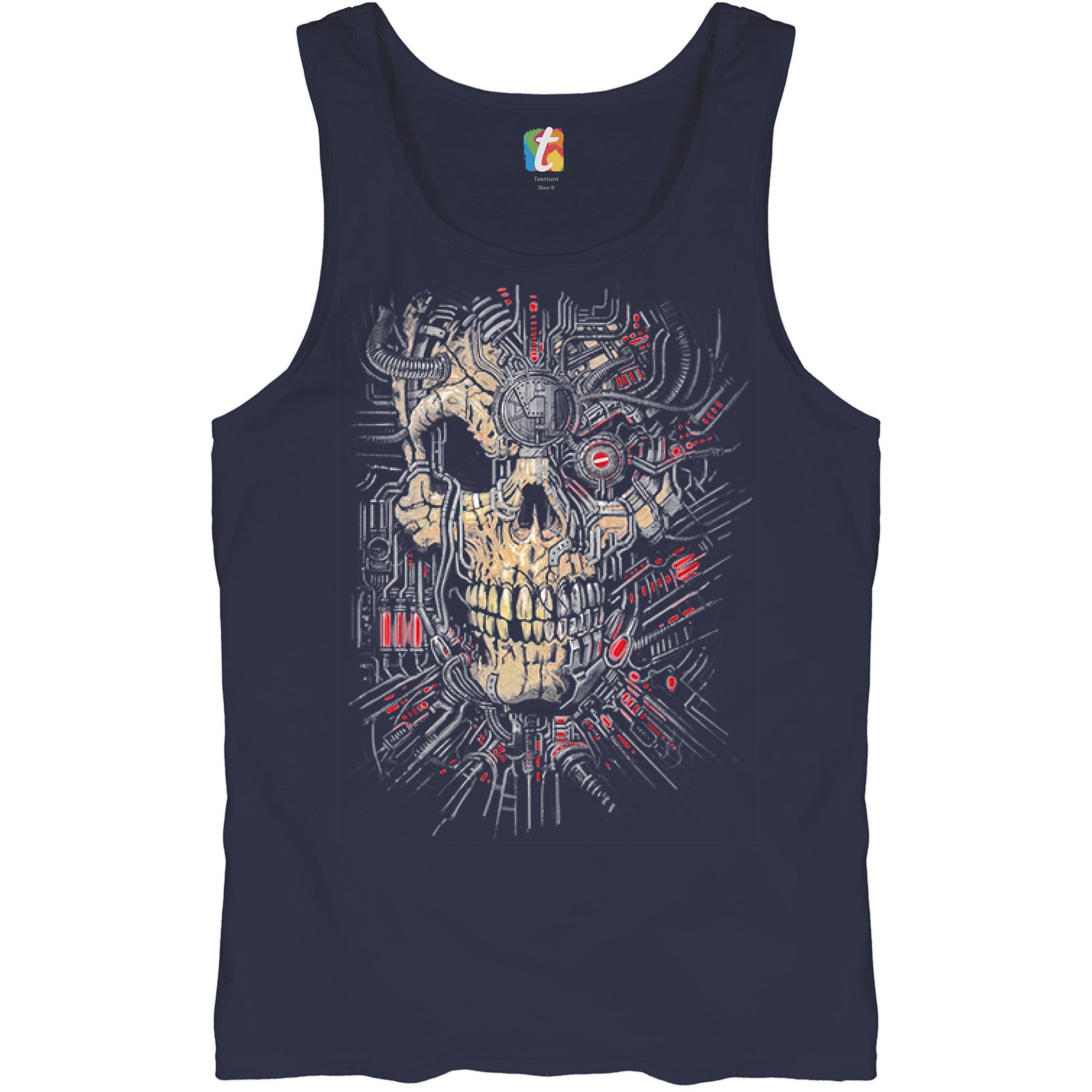 Cyborg Skull Face Tank Top Scary Cyberpunk Robot Horror Men's Top