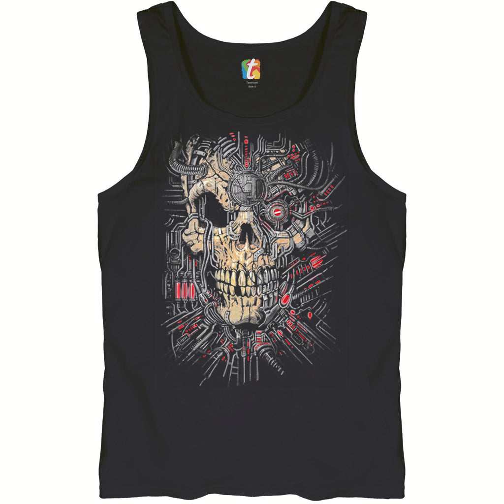 Cyborg Skull Face Tank Top Scary Cyberpunk Robot Horror Men's Top