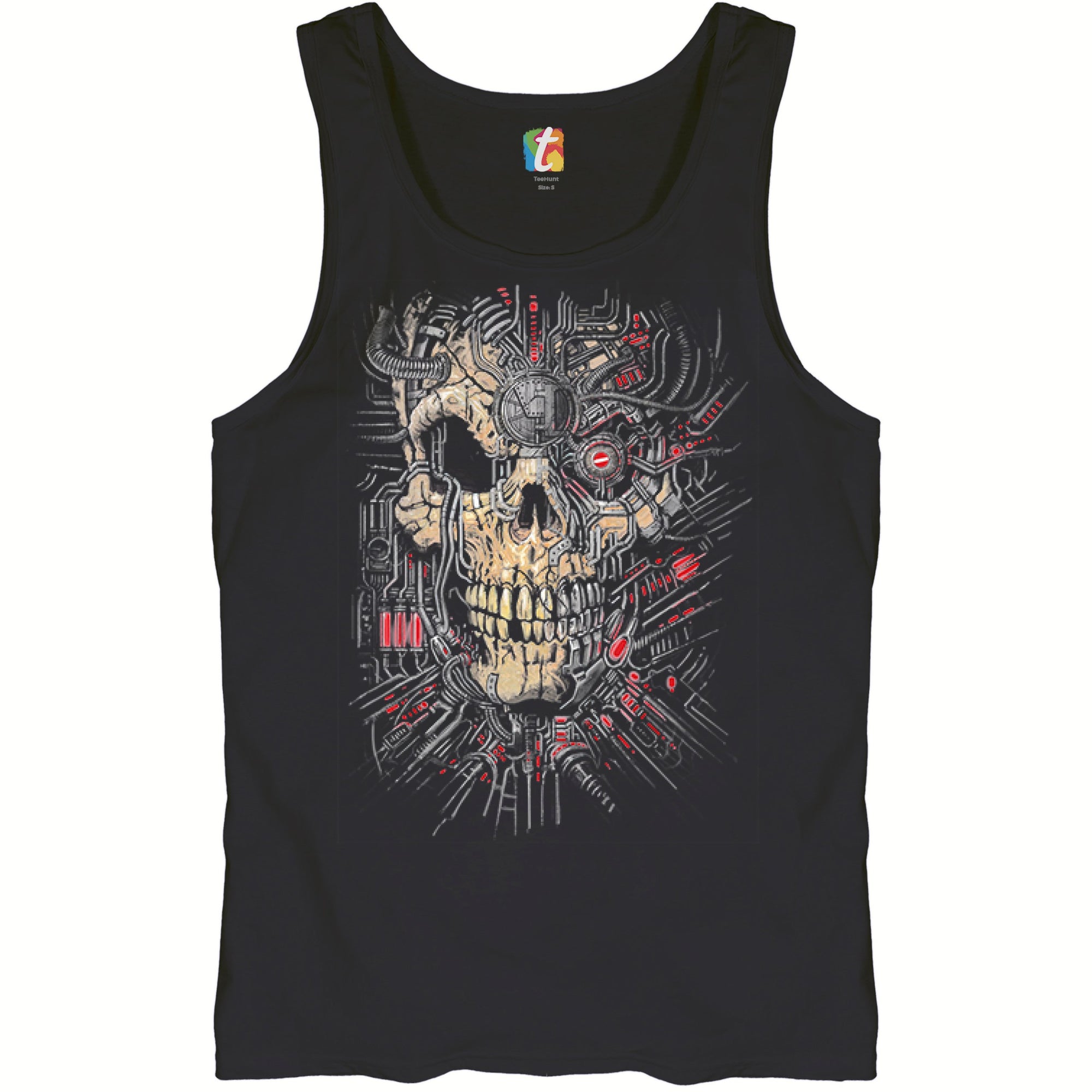 Cyborg Skull Face Tank Top Scary Cyberpunk Robot Horror Men's Top