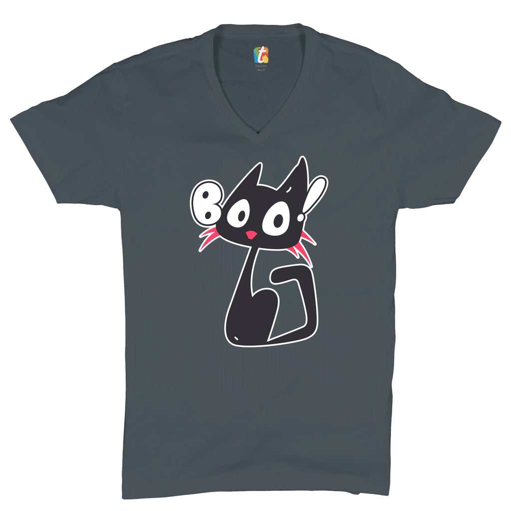 Boo Kitten V-Neck T-shirt Happy Halloween Trick-or-Treating Funny Cat Tee