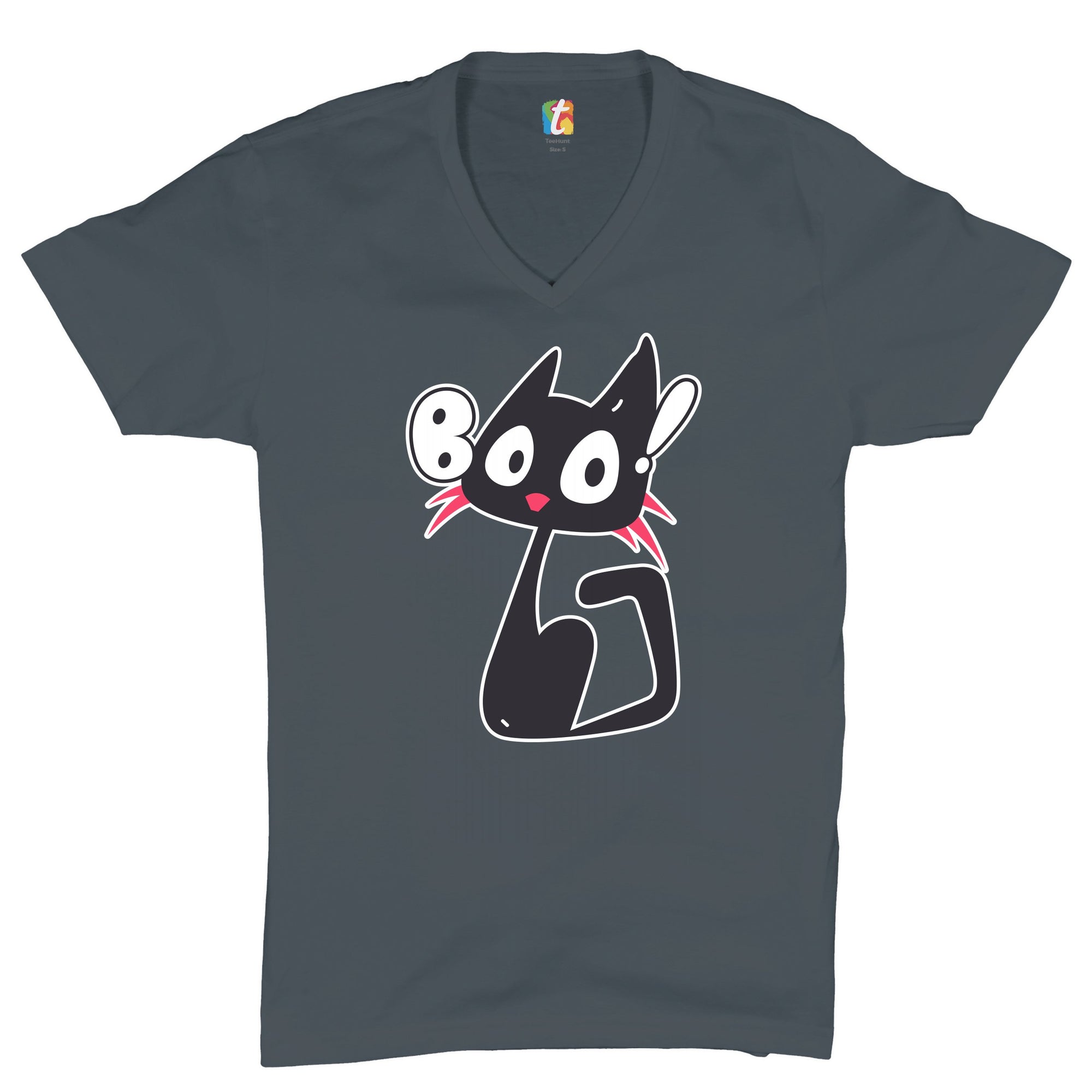 Boo Kitten V-Neck T-shirt Happy Halloween Trick-or-Treating Funny Cat Tee