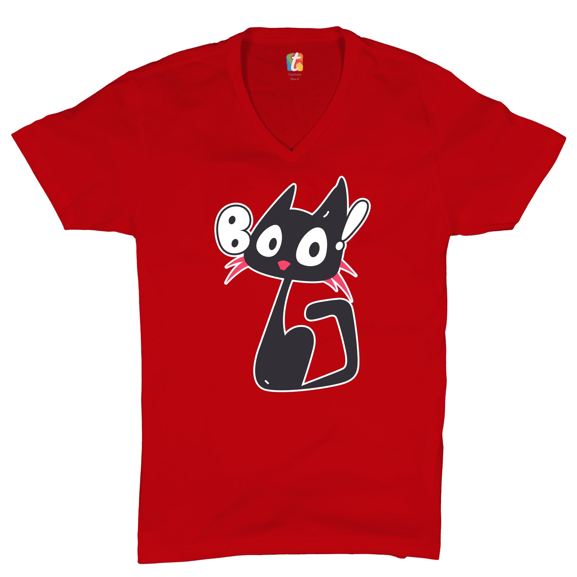 Boo Kitten V-Neck T-shirt Happy Halloween Trick-or-Treating Funny Cat Tee