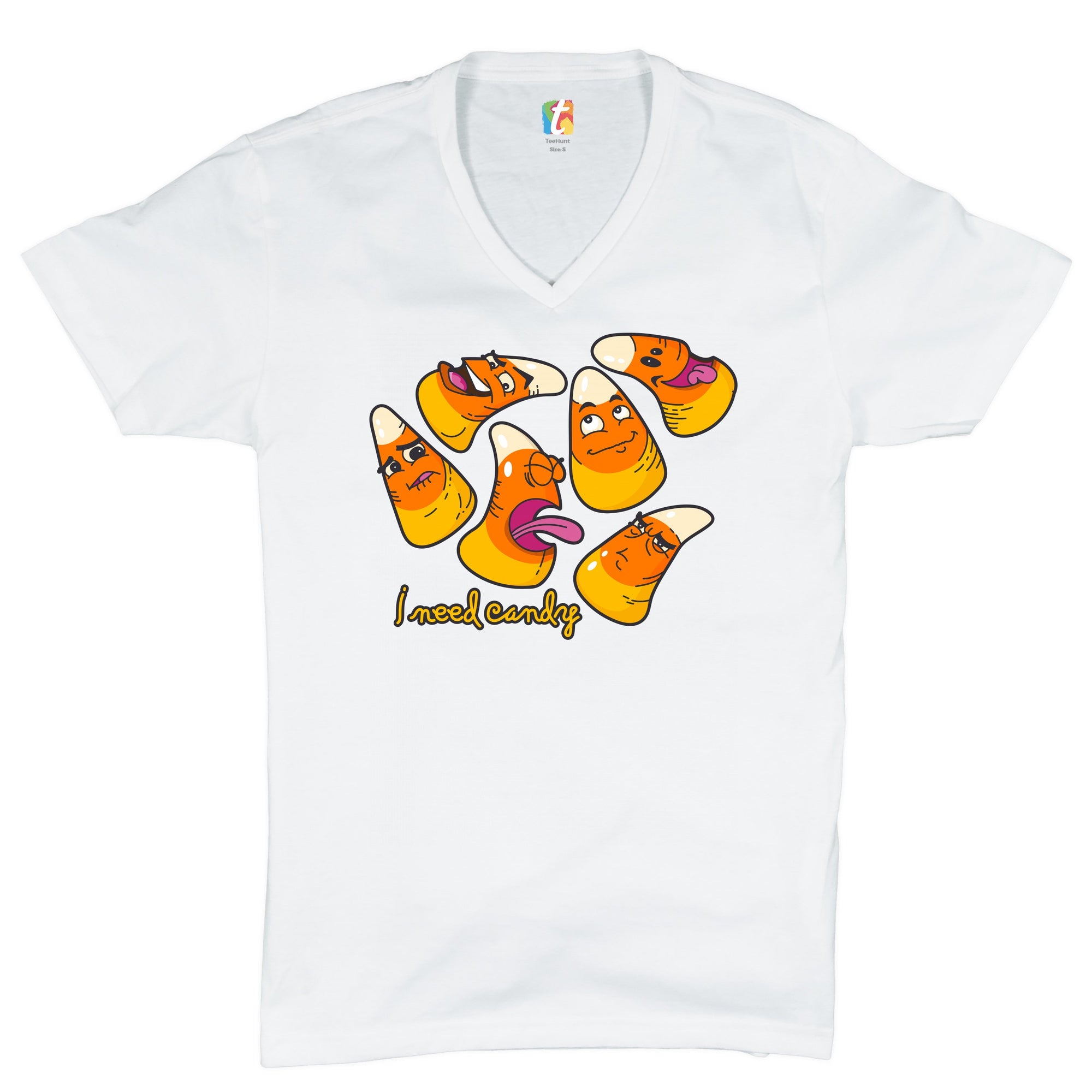 I Need Candy V-Neck T-shirt Happy Halloween Trick-or-Treating Funny Tee