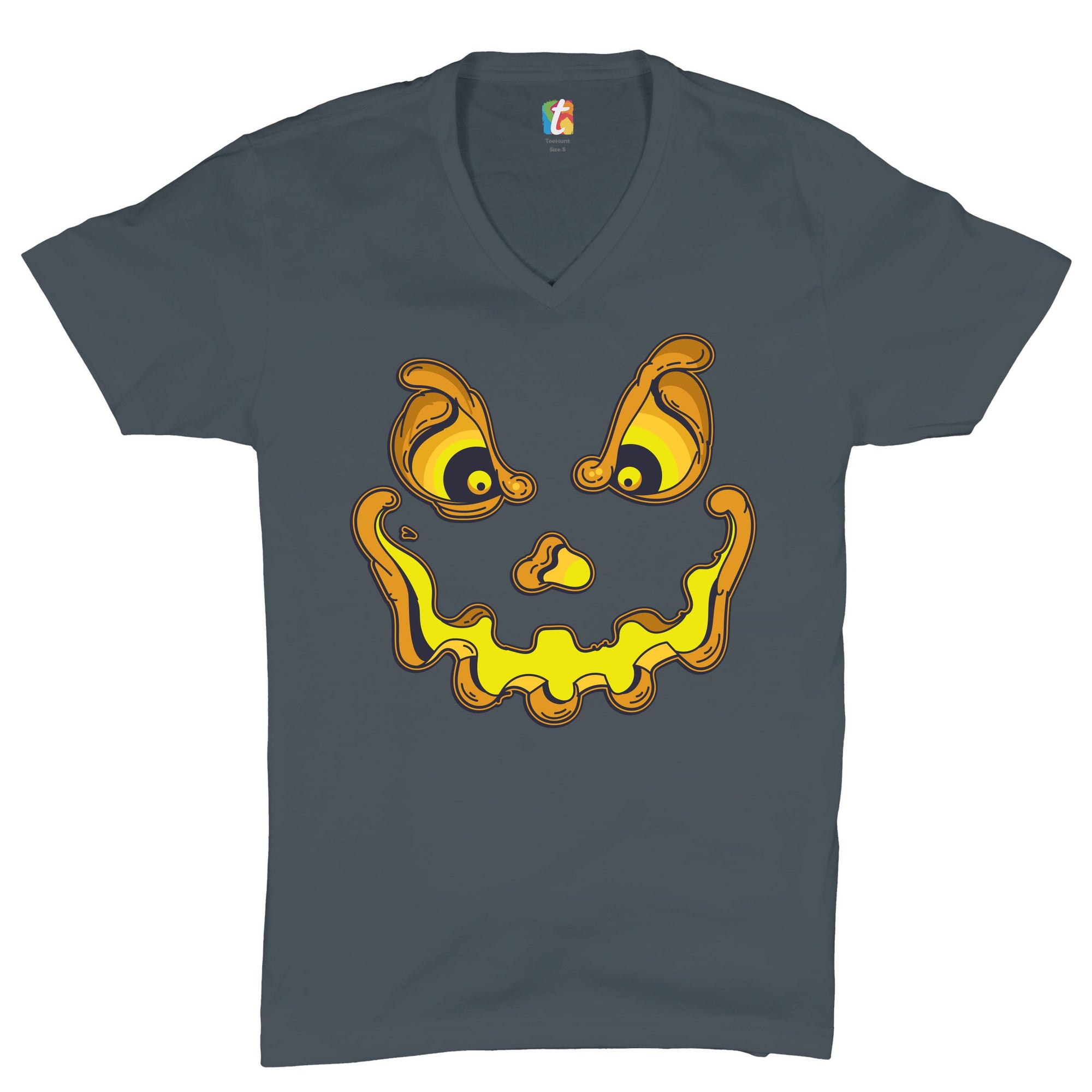 Jack-O-Lantern Pumpkin Face V-Neck T-shirt Trick-or-Treat Halloween Tee