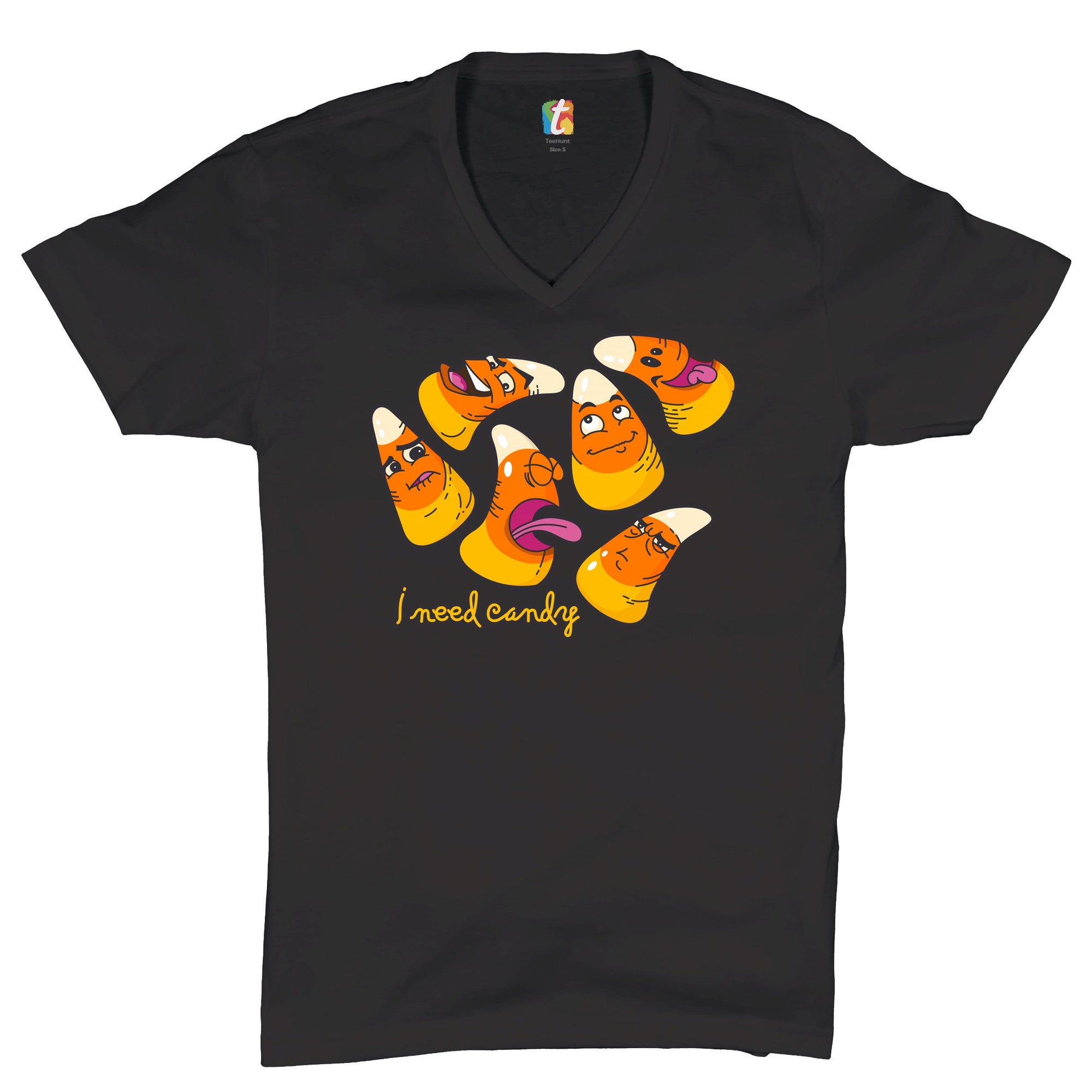 I Need Candy V-Neck T-shirt Happy Halloween Trick-or-Treating Funny Tee