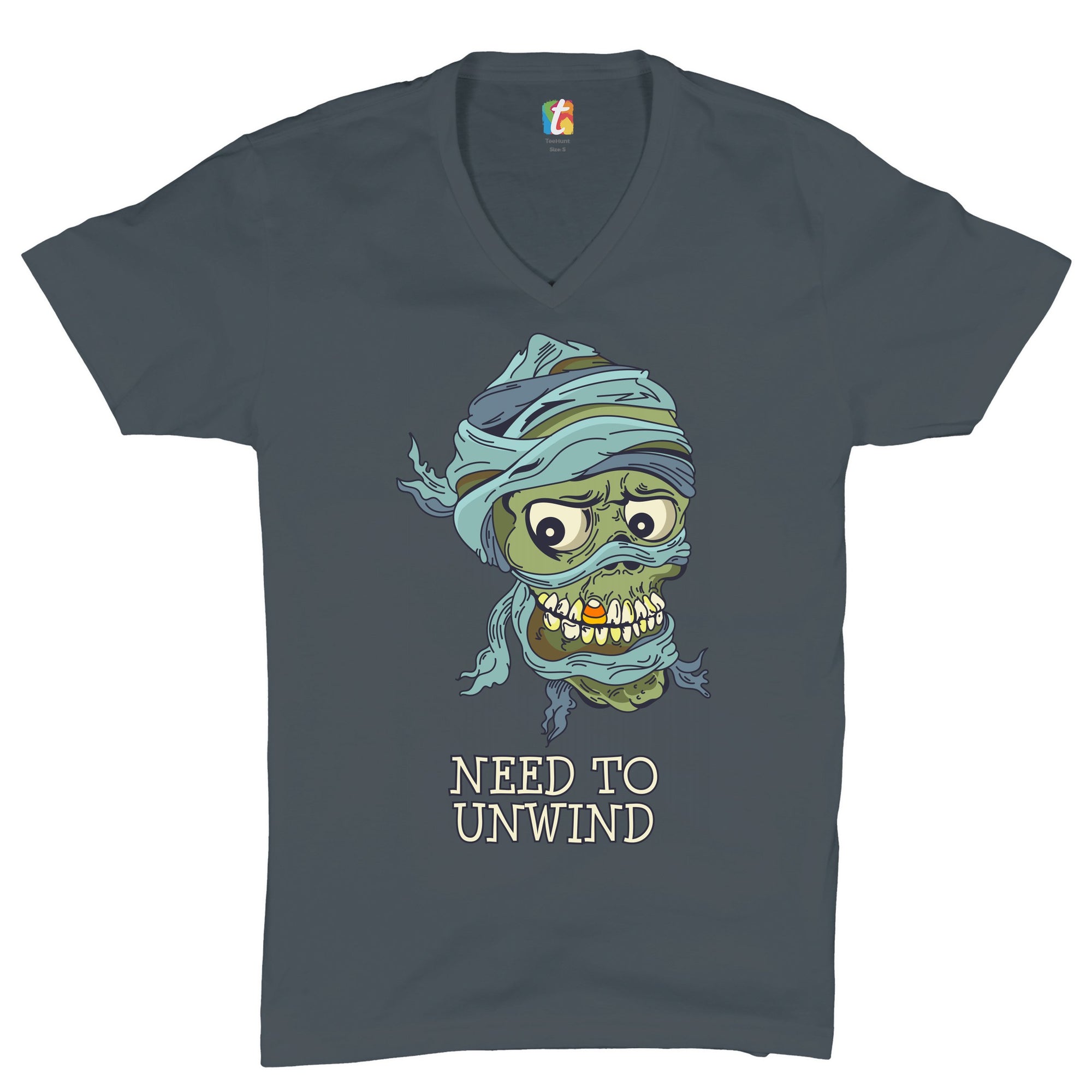 Need to Unwind V-Neck T-shirt Funny Halloween Zombie Trick-or-Treat Tee